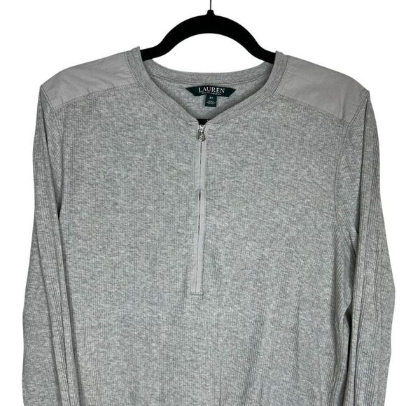 Lauren Ralph Lauren Women’s Gray Long Sleeve Ribbed Half Zip Tee Top 2X - Picture 2 of 8